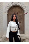 Beyaz Carmen Drapeli Bluz
