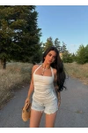 Beyaz Çift Yırtmaçlı Modal Bluz
