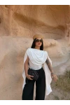 Beyaz Drapeli Pelerin Bodysuit