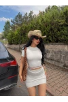 Beyaz Güpürlü Etek Crop Takım