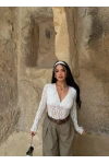 Beyaz İçi Astarlı Güpürlü Bodysuit