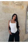 Beyaz Kare Yaka Basic Bodysuit