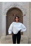 Beyaz Kol Parçalı Şardonlu Sweat