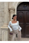 Beyaz Lisa Kare Yaka Bodysuit