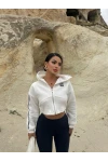 Beyaz Nyc Korseli Fermuarlı Sweat