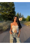 Beyaz Ön Büzgülü Kelebek Crop