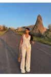 Beyaz Önü Bağlamalı Rustik İkili Takım