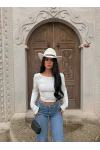 Beyaz Sırt Açık Basic Crop