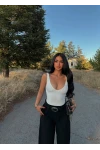 Beyaz Sırt Açık V Bodysuit