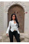 Beyaz Yaka Bağcıklı Volanlı Crop