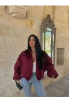 Bordo Balon Kol Süet Bomber Ceket