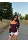 Bordo Çift Yırtmaçlı Modal Bluz