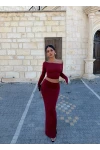 Bordo Kayık Yaka Etekli Takım