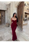 Bordo Mermaid Göğüs Gloplu Elbise