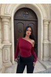 Bordo Omuz Açık Basic Crop