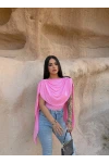 Pembe Drapeli Pelerin Bodysuit