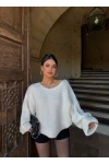Ekru Batwing Oversize Triko Kazak