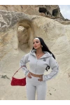 Gri Nyc Korseli Fermuarlı Sweat