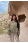 Haki Kemerli Oversize Bomber Ceket