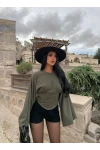 Haki Kolları Volanlı Korse Sweat