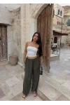 Haki Yüksek Bel Buzzy Şalvar Pantolon