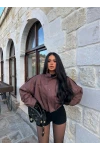 Kahve Balon Kol Süet Ceket