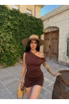 Kahve Düşük Omuz Sandy Elbise