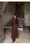 Kahve Fitilli Triko Maxi Elbise