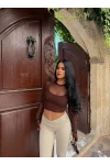 Kahve İçi Astarlı Tül Crop