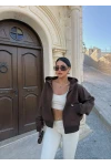 Kahve Kapşonlu Kanguru Cep Hoodie