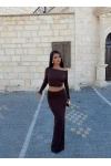 Kahve Kayık Yaka Etekli Takım