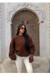 Kahve Kol Parçalı Şardonlu Sweat