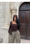 Kahve Lisa Kare Yaka Bodysuit