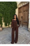 Kahve Ön Düğmeli İkili Takım