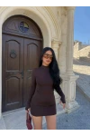 Kahve Parmak Geçmeli Basic Elbise