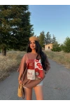 Kahve Red Oversize Baskı Tişört
