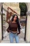 Kahve Sırt Açık Basic Crop