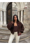 Kahve Vera Balon Kollu Bomber Ceket