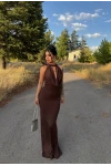 Kahve Vogue Degaje Maxi Elbise