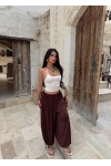 Kahve Yüksek Bel Buzzy Şalvar Pantolon