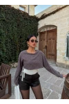 Kahve Yumoş İki Parça Büzgülü Sweat