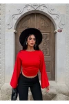 Kırmızı Carmen Drapeli Bluz