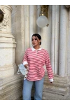 Kırmızı Çizgili Polo Yaka Sweat