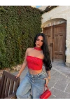 Kırmızı Diamond Choker Crop
