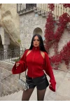 Kırmızı Fermuarlı Bolerolu İkili Takım