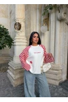 Kırmızı Kol Çizgili Reglan Sweat