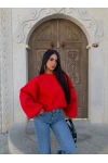 Kırmızı Kol Parçalı Şardonlu Sweat