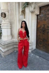 Kırmızı Kuşgözü Dokuma Lace Takım