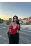 Kırmızı Saten Balenli Korse