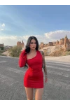 Kırmızı Tek Kol Mini Elbise